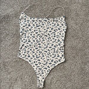 Abercrombie & Fitch Leopard Print Bodysuit - Cream and Black